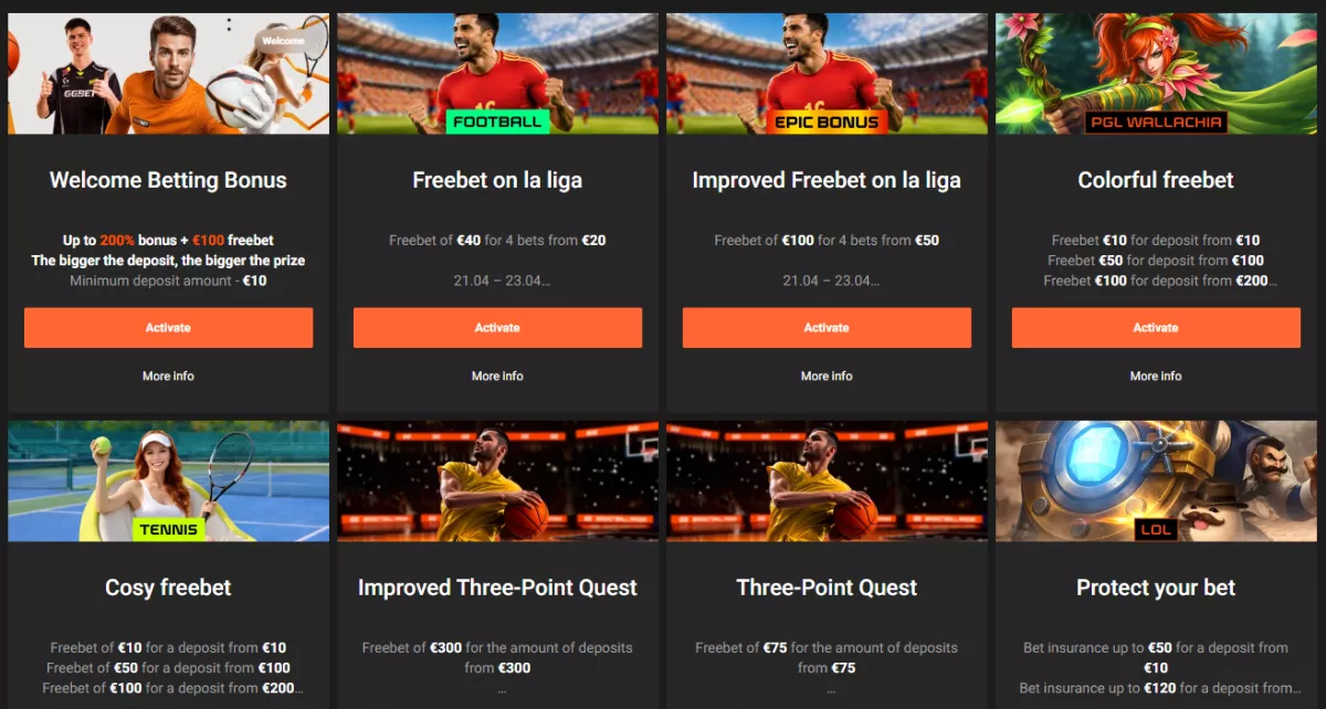 Bonuses for GGBet Betting Online